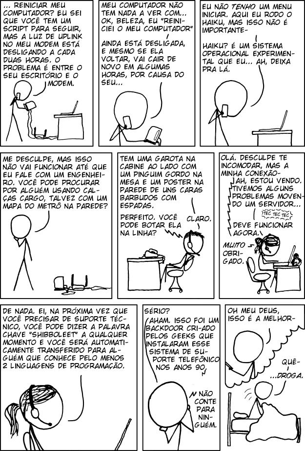 Recentemente alguém me pediu para ir para um computador e ligá-lo para que eu pudesse reiniciá-lo. Ele se recusou a avançar no script até que eu dissesse que eu tinha feito isso.